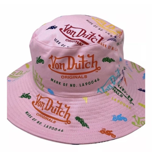 Von Dutch Accessories - Von Dutch Pink Bucket Hat with Multicolor Print